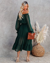 Peacekeeper Off The Shoulder Midi Dress - Hunter Green Ins Street